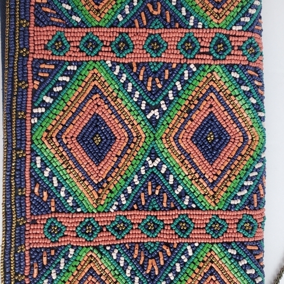 La Sera by Franchi Beaded Clutch Bag Boho Crossbody Chain - Picture 4 of 11